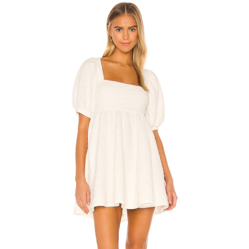 Free People Ivory Puff Sleeve Mini Dress